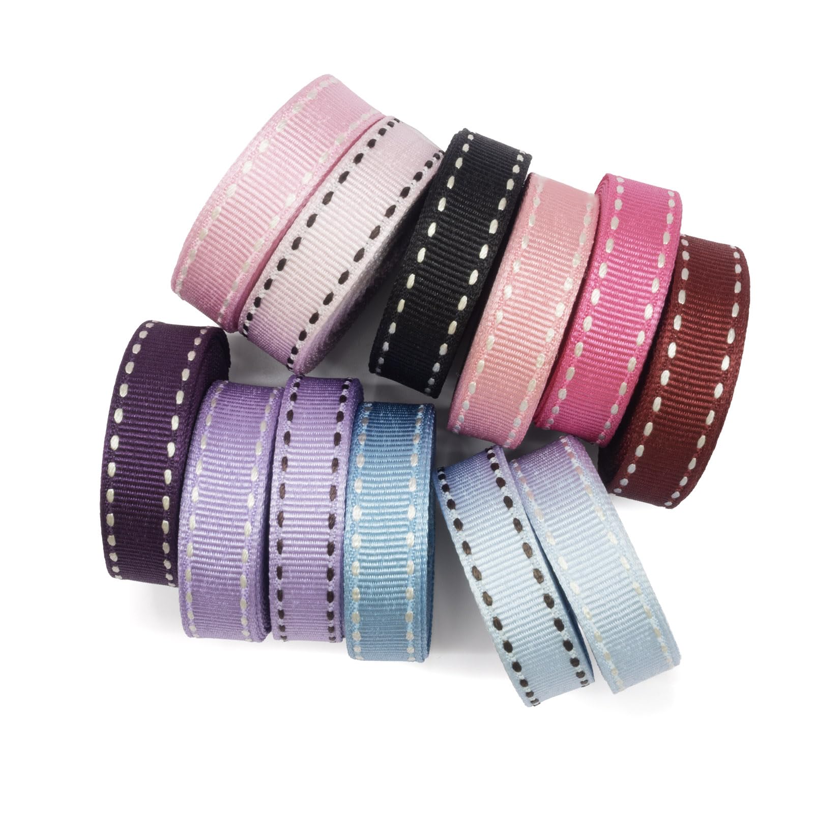 Lot de 24 rouleaux de ruban gros-grain - Bords cousus multicolores - 10 mm de large - Ruban artisanal pour couture, emballage cadeau, nœuds pour cheveux et projets de bricolage