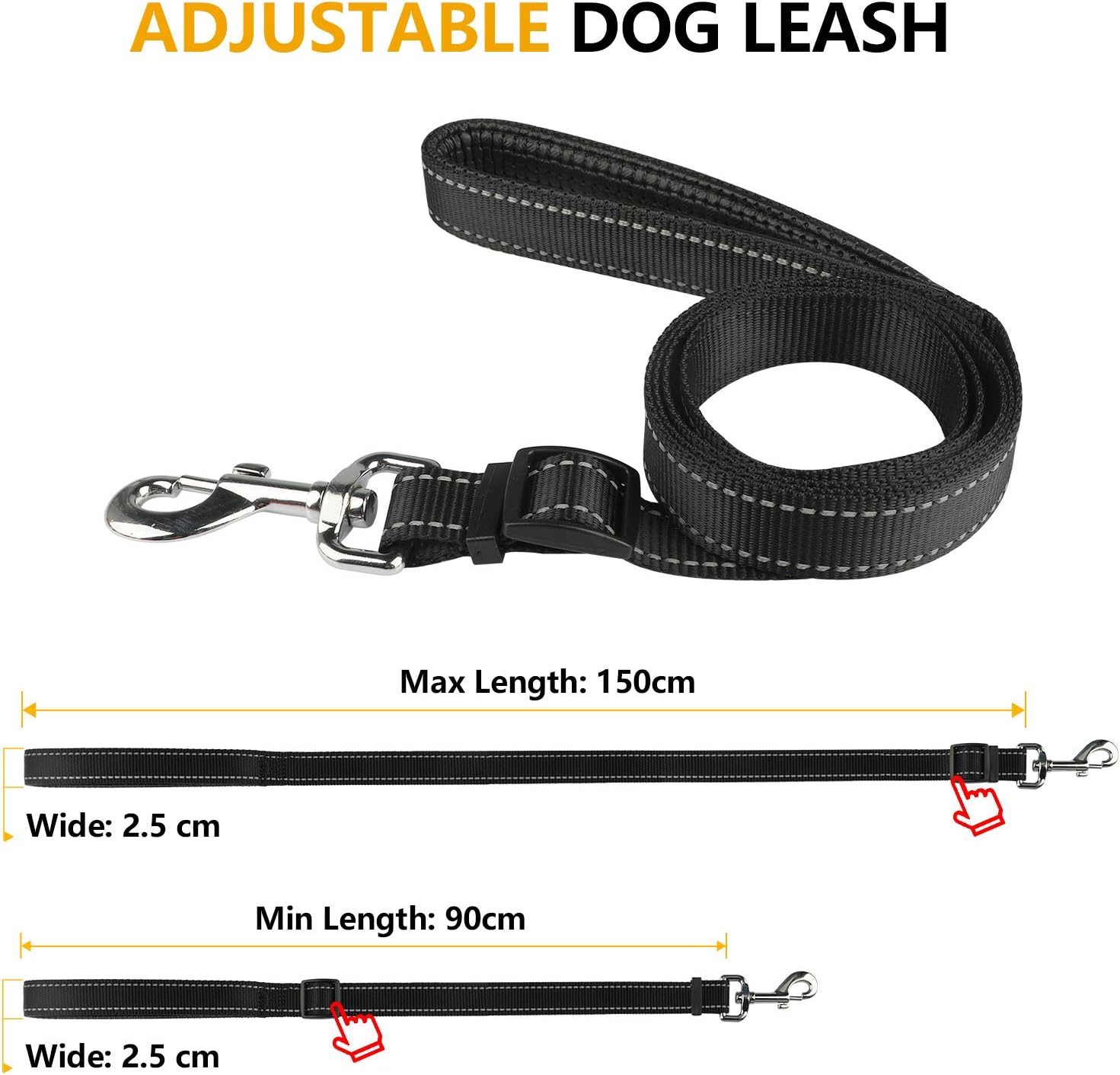 Reflective Dog Collar and Leash Set, Adjustable Soft Neoprene Padded Breathable Nylon Dog Collar for Small, Medium, Large Breeds