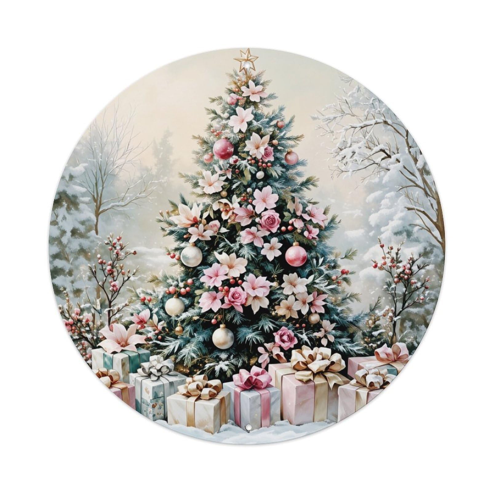 Jdfenggu Vintage Christmas Tree Flowers Gifts Snow Retro Metal Tin Sign, Metal Poster For Bar, Home, Man Cave, Kitchen, Laundry Room Art Decor 8X8 Inch