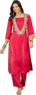 EthnicJunction Women's Silk Blend Embroidered & Mirror Work Kurta Palazzo Set | Fusion wear Women | Ethnic Set | Wedding |... Price In India