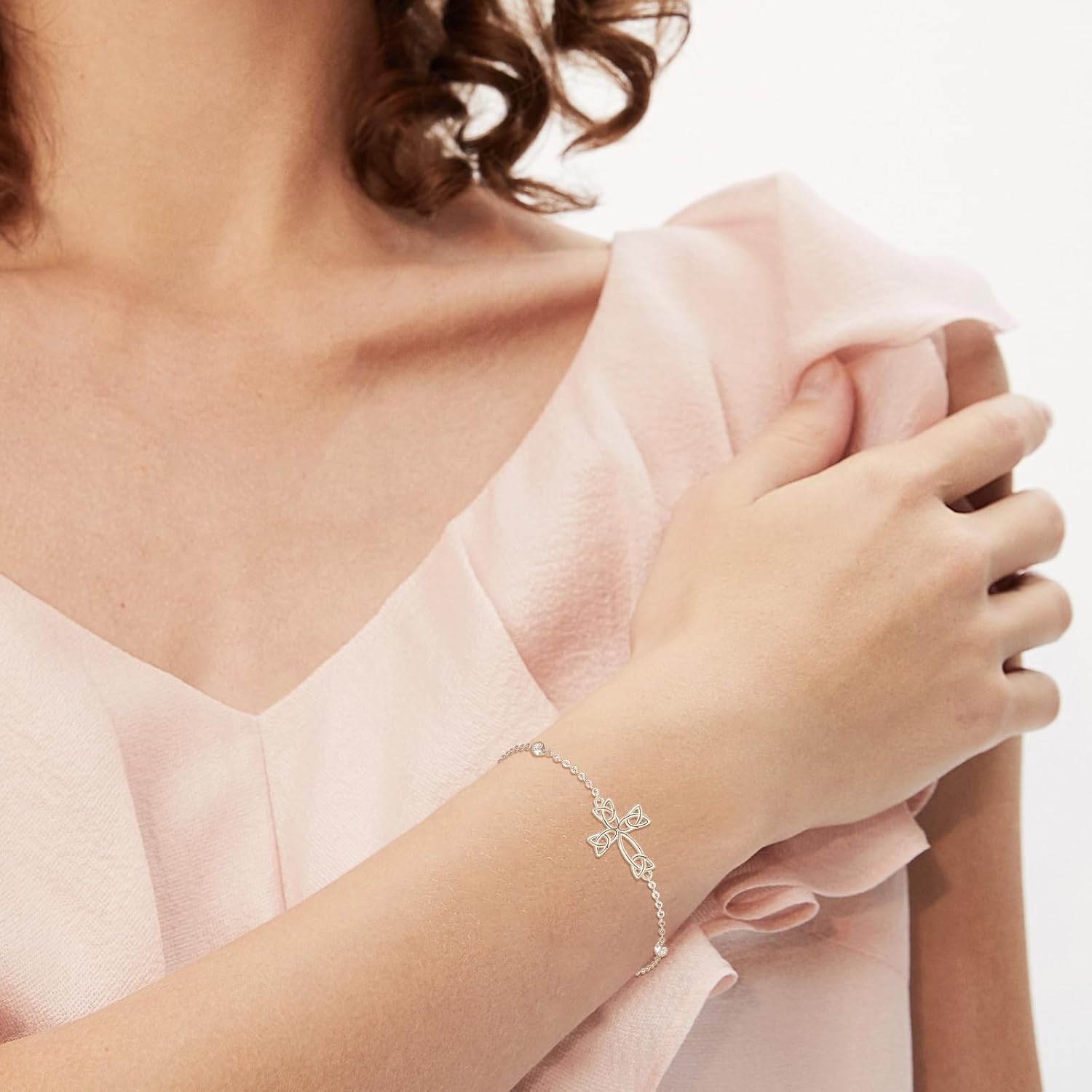 Palpitate Cross Bracelet Celtic Knot Bracelet 925 Sterling Silver Bracelet Cross Christian Irish Jewelry Gifts for Women Wife Her Adjustable