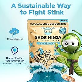 Shoe Ninja Shoe Deodorizer - Shoe Odor Elimination with Activated Charcoal, Versatile and Reusable Shoe Smell Remover, Boxing Glove Deodorizer, and Shoe Freshener, Great for Sports - 1 Pack Count of 2