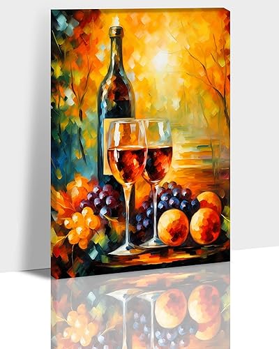 Miniatura 20 de Hzddty Lienzo decorativo para pared, diseño rústico de cocina, vino tinto y pan, cuadros de comida para decoración de pared, impresiones de pintura