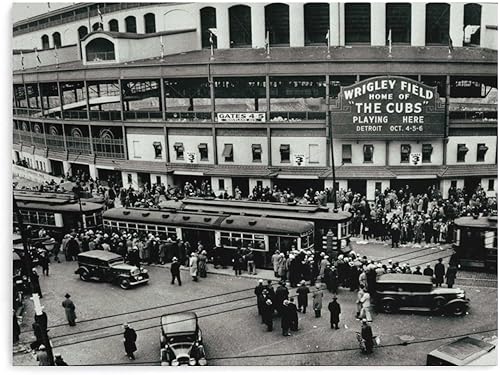 Póster en blanco y negro de Wrigley Field Home of the Cubs Baseball Póster deportivo para decoración de pared, lienzo, arte para pared, decoración