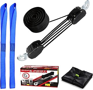 XSTRAP Rephiss 152m Block & Tackle Pulley System for Lifting Heavy Objects, Heavy Duty 200kg Breaking Strength with 2pcs Soft Loops, 5:1 Lifting Power Pulley Lift (Upgraded Black)