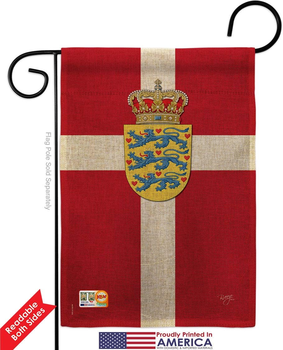 Denmark Burlap Garden Flag Set Wall Holder Regional Nationality Nation International World Country Particular Area Small Decorative Gift Yard House Banner Double-Sided Made In USA 13 X 18.5