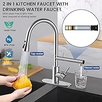 Vista 2 de FEELSO Kitchen Faucets, Upgraded Filter Water Kitchen Faucet with Pull Down Sprayer, Brushed Nickel Stainless Steel High Arc 1 Or 3 Hole Kitchen
