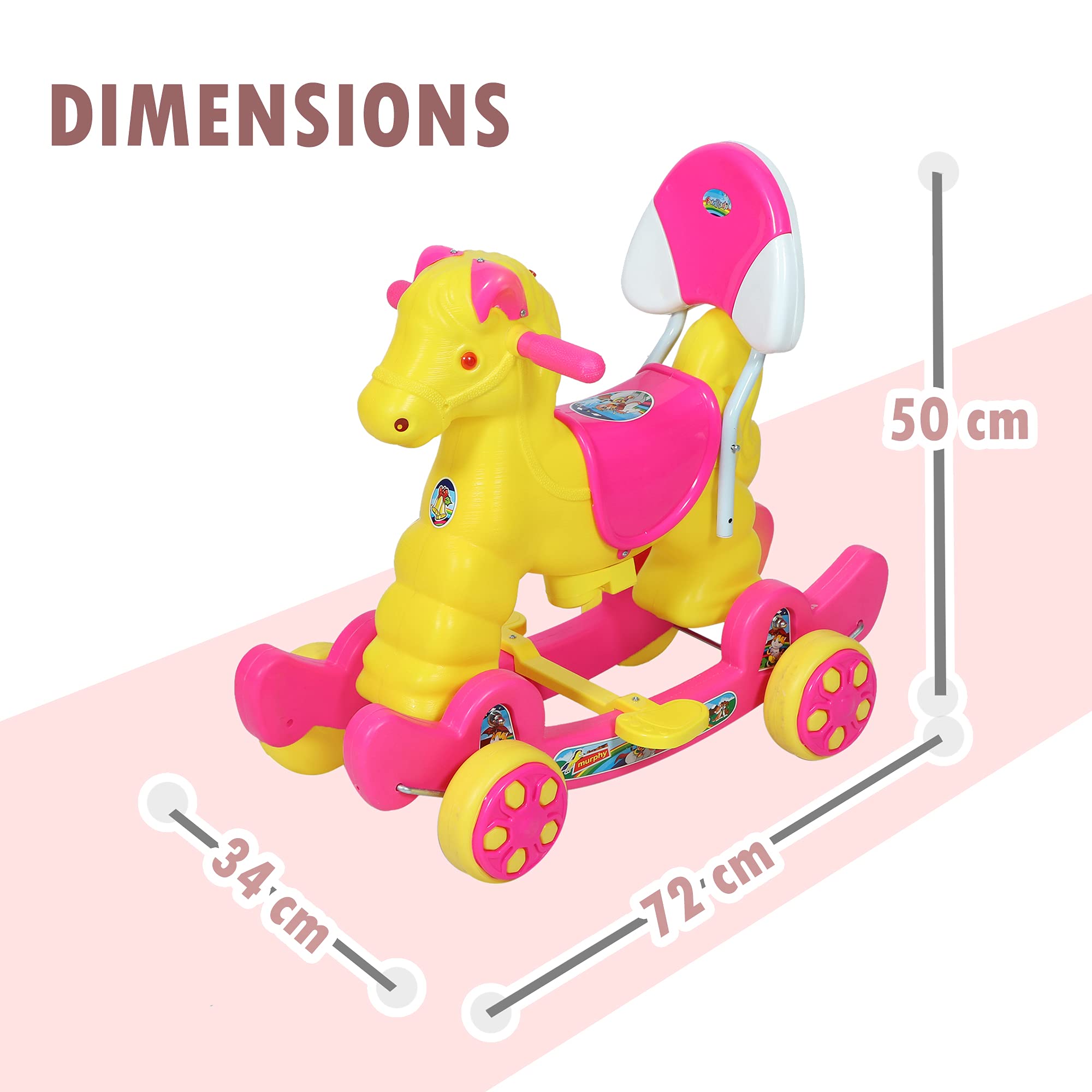 HerHome Rocking Horse Ride On for Kids - Murphy Super 2-in-1 Musical Horse Rocker Cum Ride On Toy with Backrest - Ideal Age - 1 Year to 3 Years, Weight Supported - Upto 25 KG (Pink) 1
