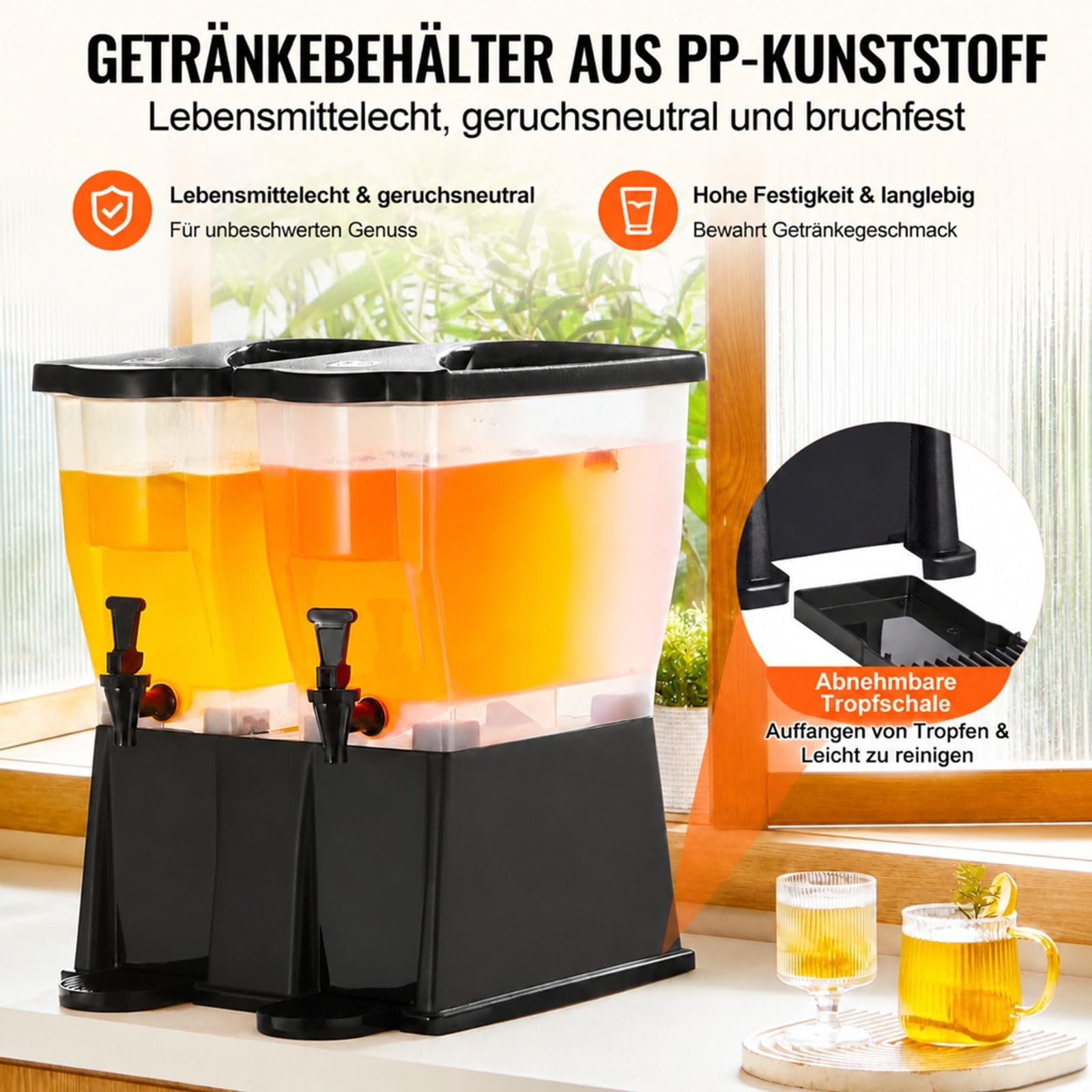 2er Set Getränkespender aus Kunststoff mit Ständer Zapfhahn und Deckel für Partys Restaurants Hotels Saft Eistee Limonade und Wasser