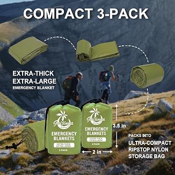 Emergency Blankets for Survival 3 Pack
