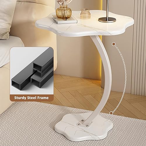 Miniatura 5 de Mesa auxiliar en forma de C para sofá, mesa auxiliar en forma de flor, mesita de noche moderna con marco de metal, mesita de noche pequeña, mesa C