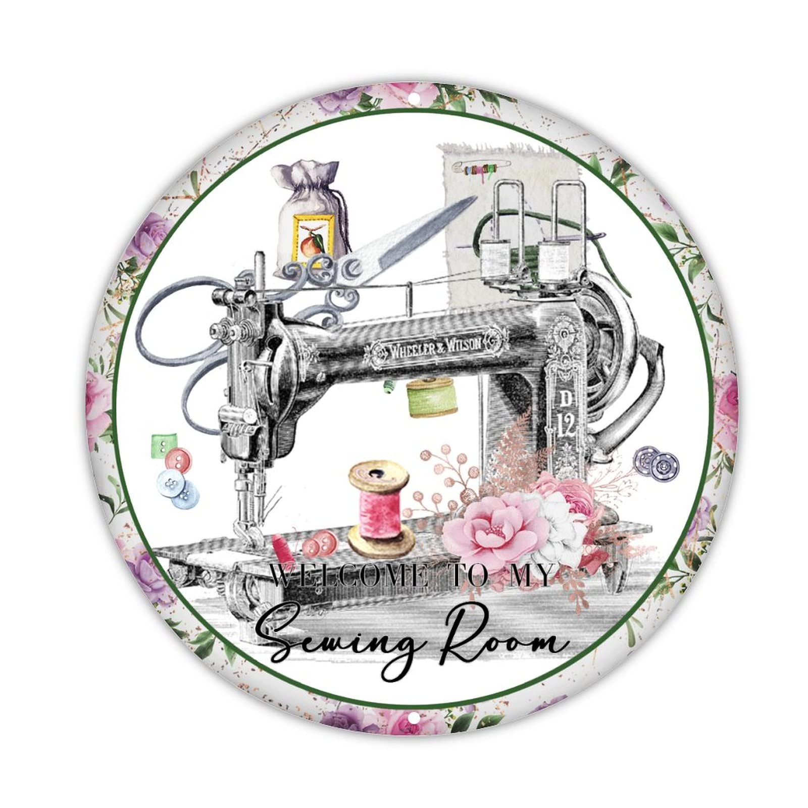Welcome to My Sewing Room Round Metal Sign Tailor Art Tin Sign Farmhouse Iron Painting Craft Room Decor for Home Garden Bar Cafe Restaurant Garage 12in