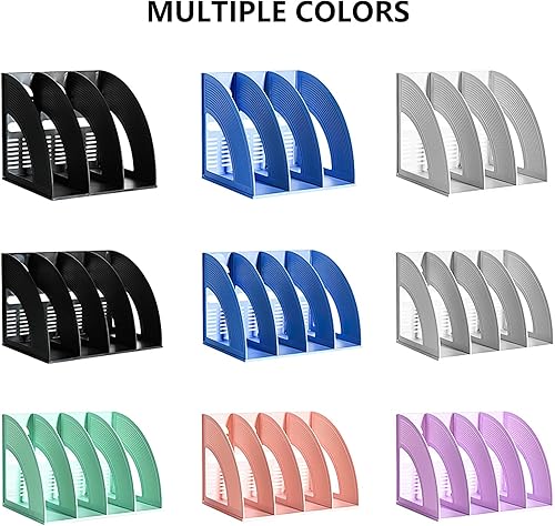 Miniatura 6 de SAYEEC Carpeta de almacenamiento para archivos, 4 compartimentos, organizador hueco de escritorio, marco de estante azul, marco de estante grueso