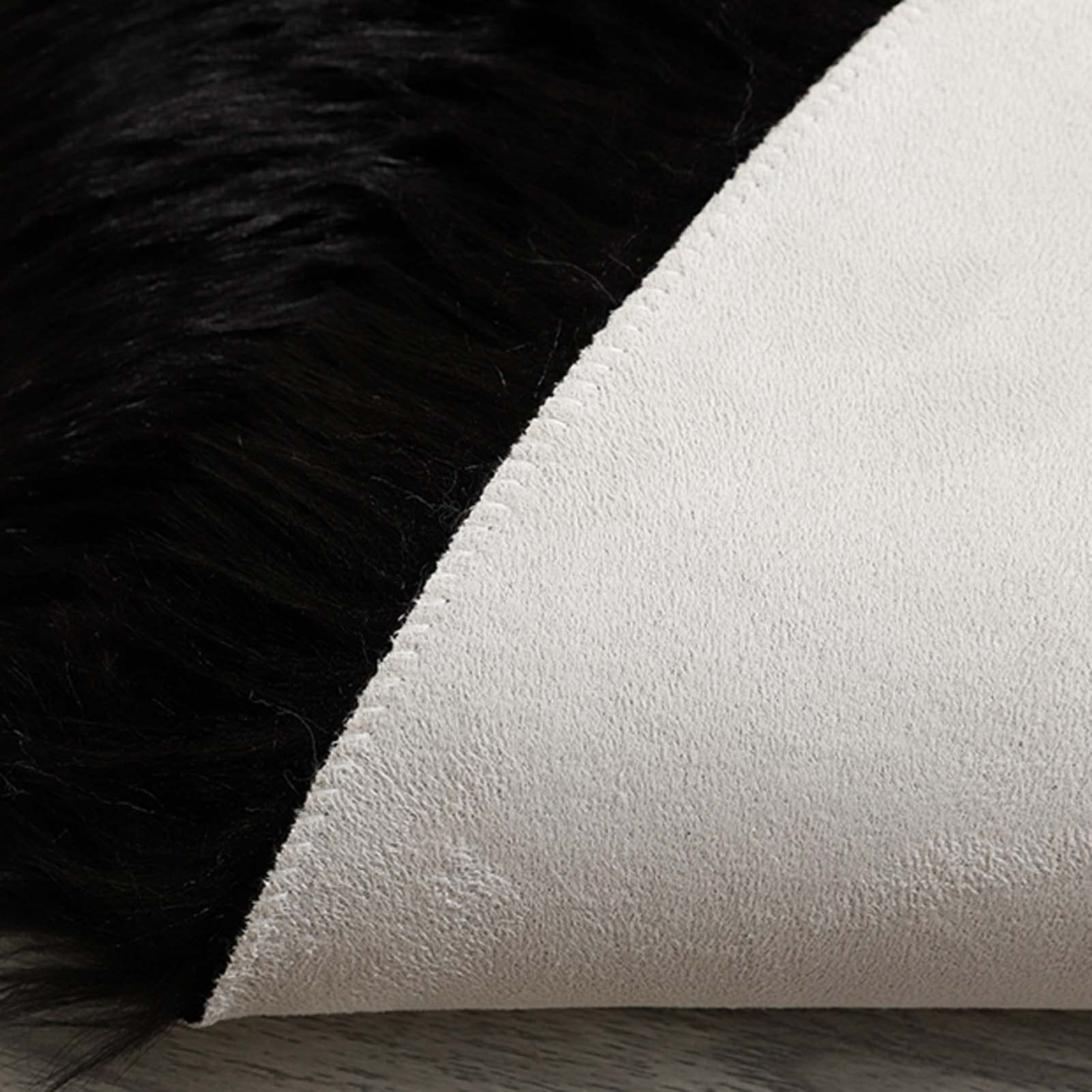 Runder Kunstfell-Teppich aus Schaffell, 140 cm, weicher, flauschiger Kreis-Teppich für Schlafzimmer, schwarzer Fell-Überwurf für Wohnzimmer, flauschiger Plüschteppich