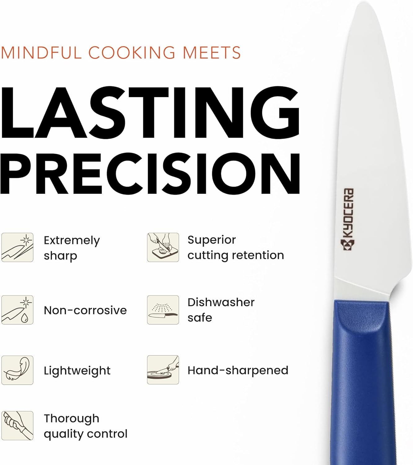 KYOCERA INNOVATIONwhite 3” Ceramic Paring Knife, Lightweight Ceramics, Pointed Tip, Rust-Proof Kitchen Knife for Fruits, Vegetables, and More, White Z212 Blade with Non-Slip Blue Handle