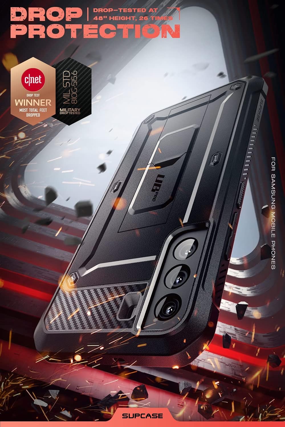 SUPCASE for Samsung Galaxy S22 Case with Stand (Unicorn Beetle Pro), [Built-in Belt-Clip] Heavy Duty Full-Body Dual Layer Rugged Kickstand Shockproof Protective Phone Case for Galaxy S22, Black - Image 3