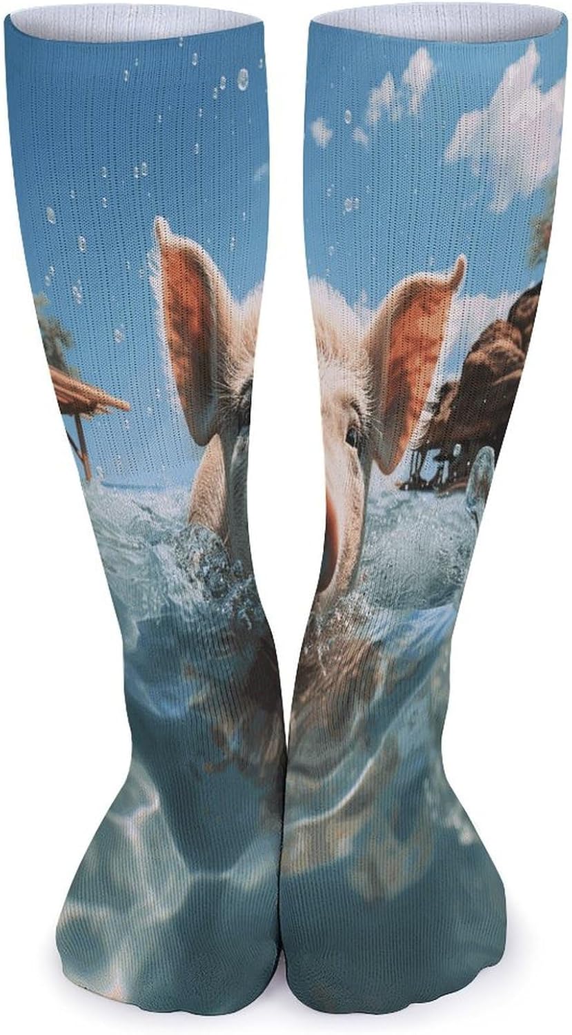 Pig Swim Bathe Knee High Socks Cozy Knee High Socks Soft Mid-Length Sock for All Seasons Daily Wear Adult