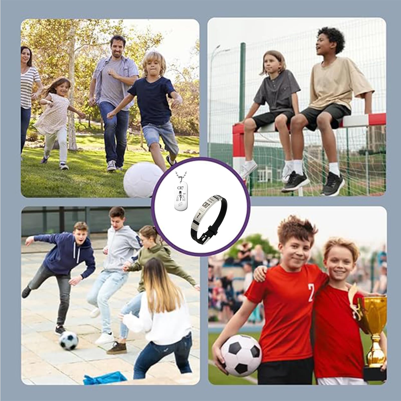 Cadena y Pulsera de Fútbol para Niños - Número 7 - Collar Deportivo