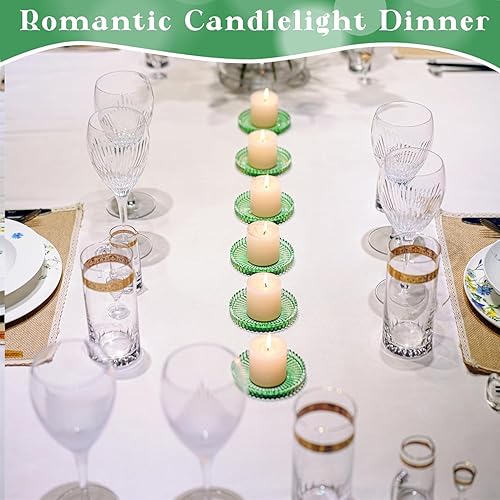 Miniatura 3 de Paquete de 6 portavelas de cristal, placa de vela redonda de cristal verde de 4 pulgadas, placa de vela decorativa de cristal, almohadilla de vela