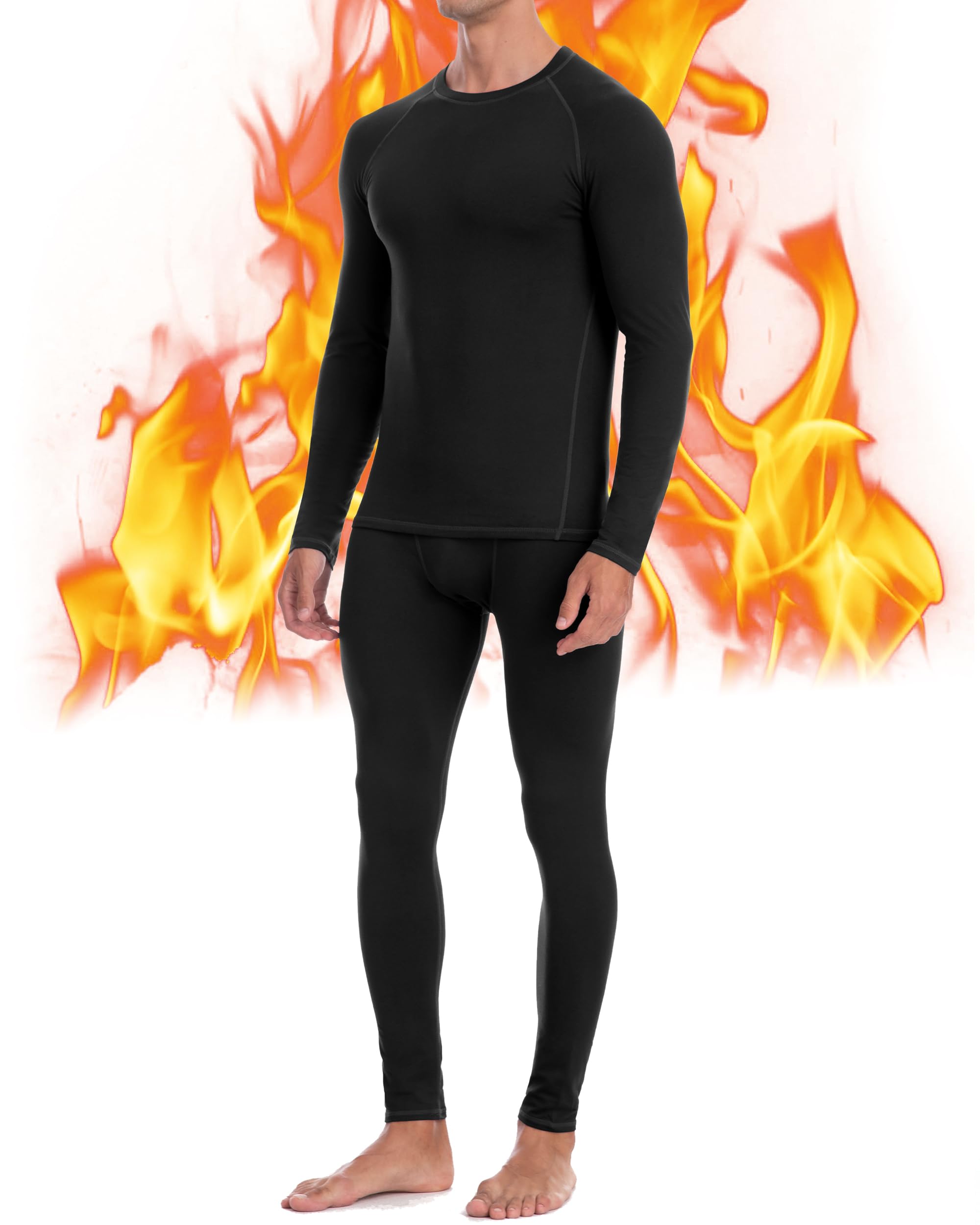Mens Thermal Underwear Set - Fleece Lined Long Johns Thermals Top and Bottom Base Layer for Cold Weather Winter Ski