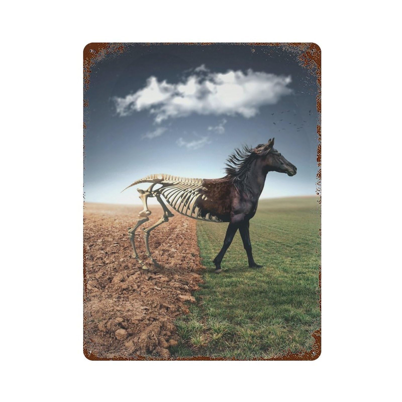 Retro Metal Sign with The Double Sided Horse Design 15.7"x11.8", for Living Room, Hallway And Home Decor, Farmhouse Wall Decor