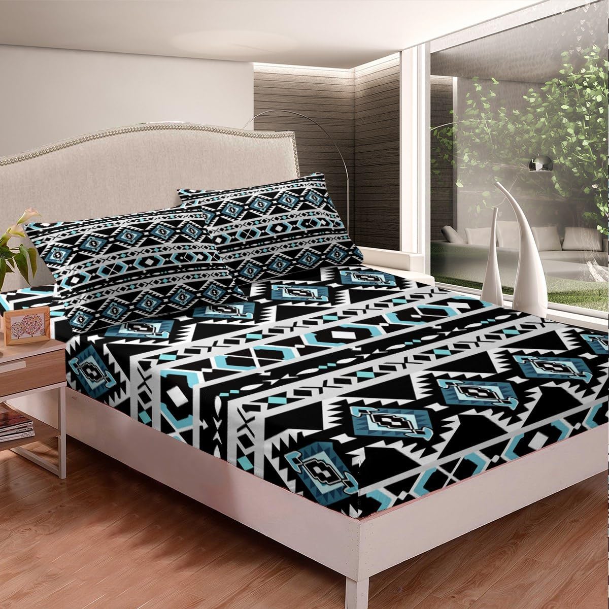 Feelyou Boho Aztec Sheets Western Bed Sheet Set for Kids Boys Girls Cowboy Cowgirl Southwestern Native Sheet Set Rustic Vintage Bedroom Decor Retro Ethnic Tribal Geometric Arrow Sheets King Size 4Pcs