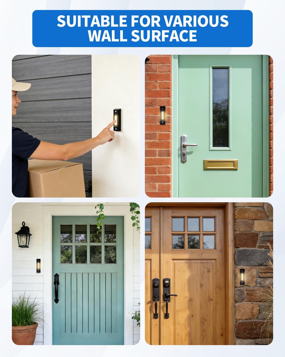 Lighted Doorbell Button, Wired Door Bell Push Button Replacement Door Bell Push Buttons LED Door Chime Wall Mounted Doorbell Switch Garage Doorbell Button (Warm Light)