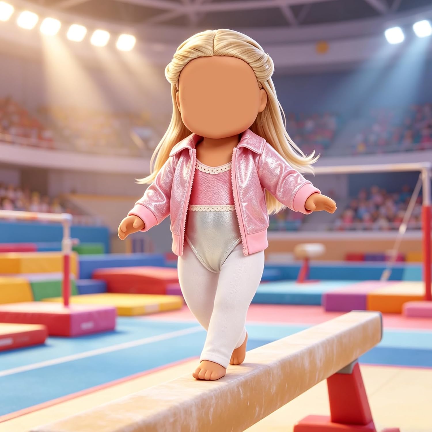 18 inch Doll Clothes, 6 Pcs Gymnastics Doll Outfit, Includes Bodysuit, Shiny Jacket, Backpack, Leggings, & Hanger, Doll Clothes Fits 18" Dolls, Doll Not Included