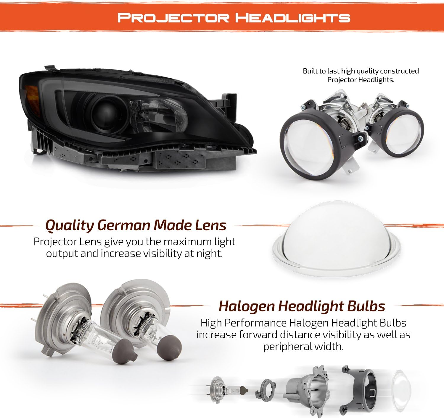 AKKON - [C-Style [Black Smoked] For 08-14 Subaru Impreza WRX LED DRL Tube Switchback Projector Headlights
