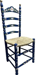 Genérico Silla Tradicional Sevillana, Madera con Asiento de Enea, Estilo Rústico, Decoración Floral, Interior, 105x45x40 cm, No Requiere Montaje (Azul)