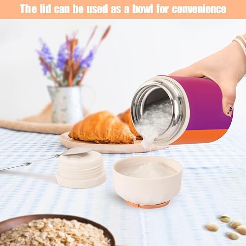 Miniatura 6 de MCHIVER Tarro de comida degradado morado naranja con cuchara de acero inoxidable aislado al vacío, contenedor de comida de 17 onzas para sopa termo