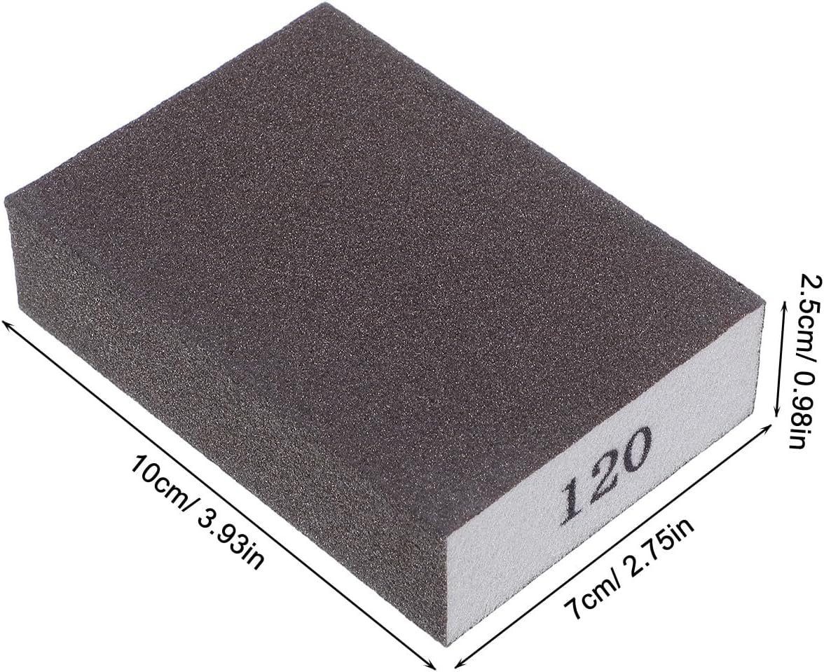 FUOYLOO 10pcs Double-Sided Sponge Sanding Blocks 120-grit Washable Sandpaper Pads for Wood Drywall Metal Polishing, Flexible Handheld Sanding Sponge Set for Furniture Refinishing