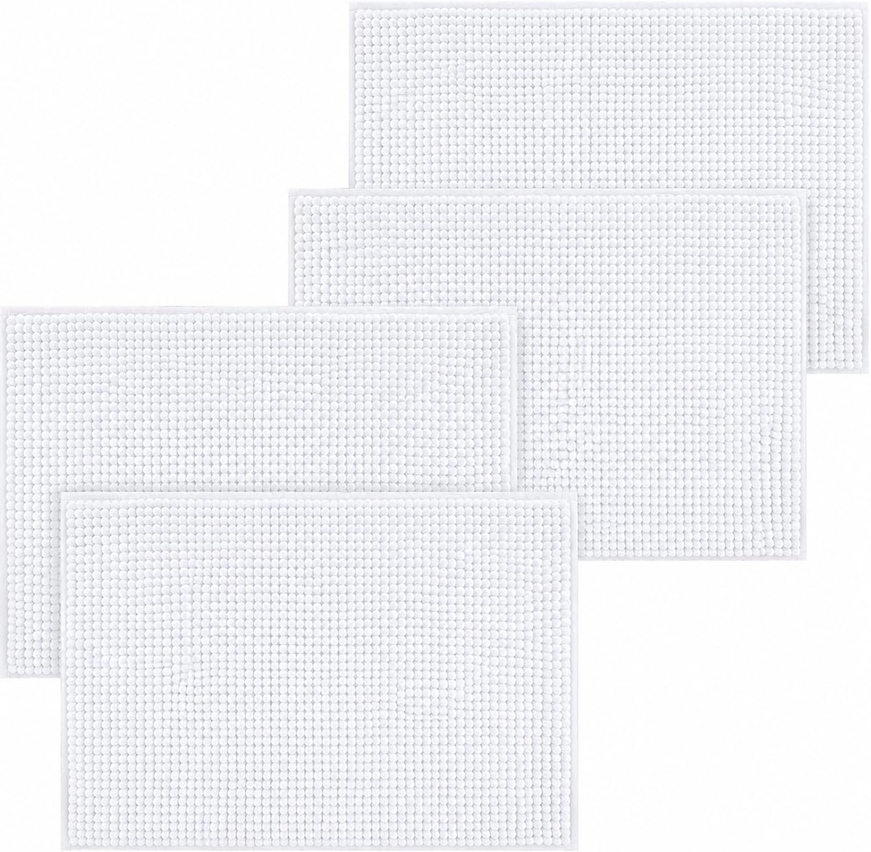 Hafaa White Bath Mat Non Slip Anti Mould – (4 Pack) 60x90 cm Chenille Bathroom Mat