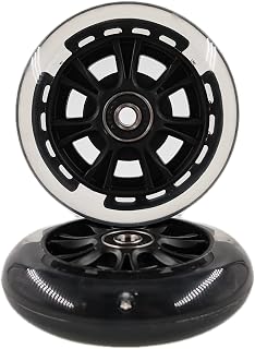 100mm Scooter Wheels 2 PCS, Pro Scooter Light- up Wheel Pair 100mm*24mm, Complete Scooter Tire Replacement Including ABEC-9 Bearing Installed and Spacer Smooth Ride Black