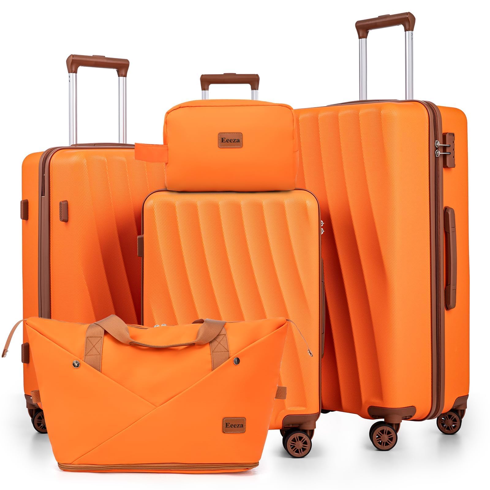 Eeeza Luggage Sets 5 Piece Suitcases with Wheels,ABS Hard Case Suitcases with Spinner Wheels,Durable Travel Luggage(Orange, 5 Piece Set(20"/24"/28"))