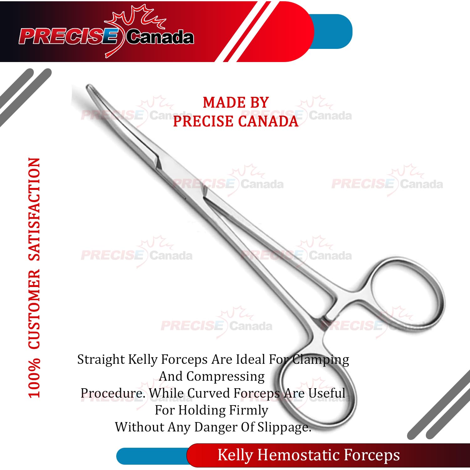 PRECISE CANADA: Stainless Steel Curved Kelly PET HEMOSTAT, 5-1/2-INCH A+ Quality