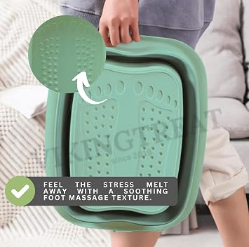 Collapsible Foot Spa Bath – Portable Pedicure Bowl & Soaking Basin for Feet – Manual Foot Bath Bucket for Foot Care, Relaxing Feet Soak, and At-Home Spa Treatments – Green
