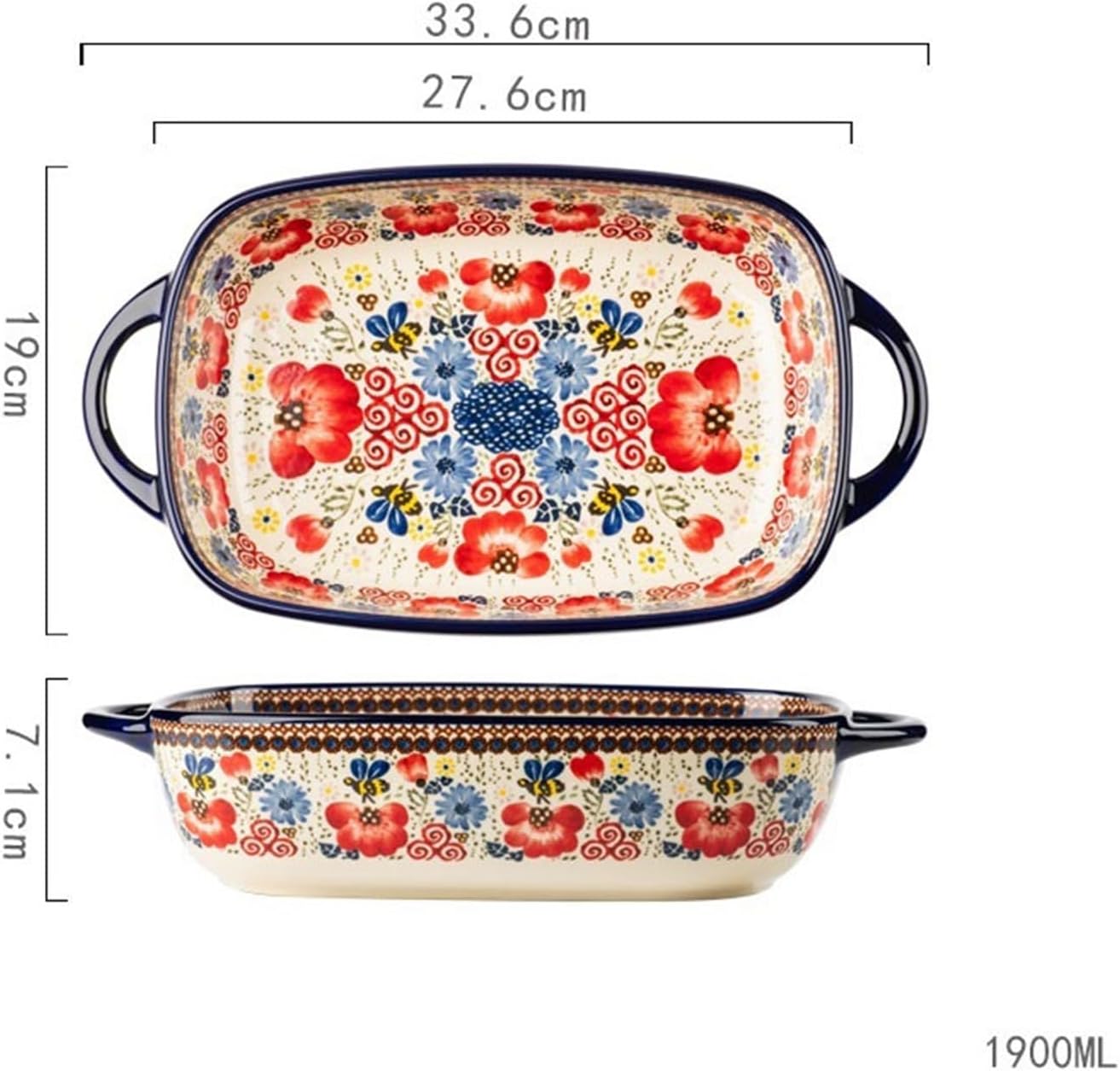 Lasagna Pans Household Underglaze Tableware Ceramic High Temperature Baking Dish Large Capacity Handle Bowl Deep Dish Lasagne Dish(27.6cm)