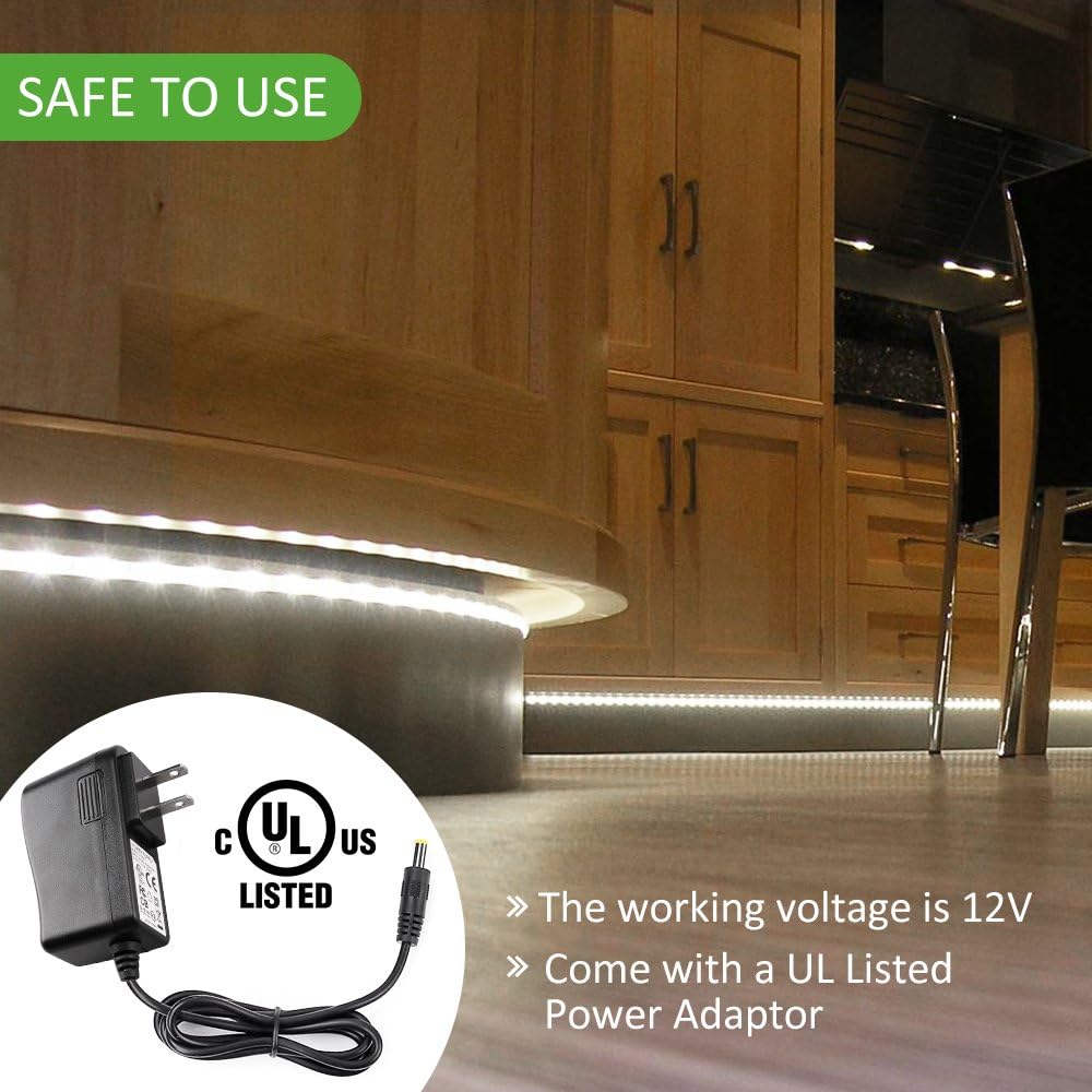 Ustellar LED Under Cabinet Lighting Kit 10ft, 1500lm LED Light Strip, Hand Wave Activated Control Under Counter Lights for Bookshelf Stairway, 6000K Daylight White LED Tape, UL Listed Power Supply