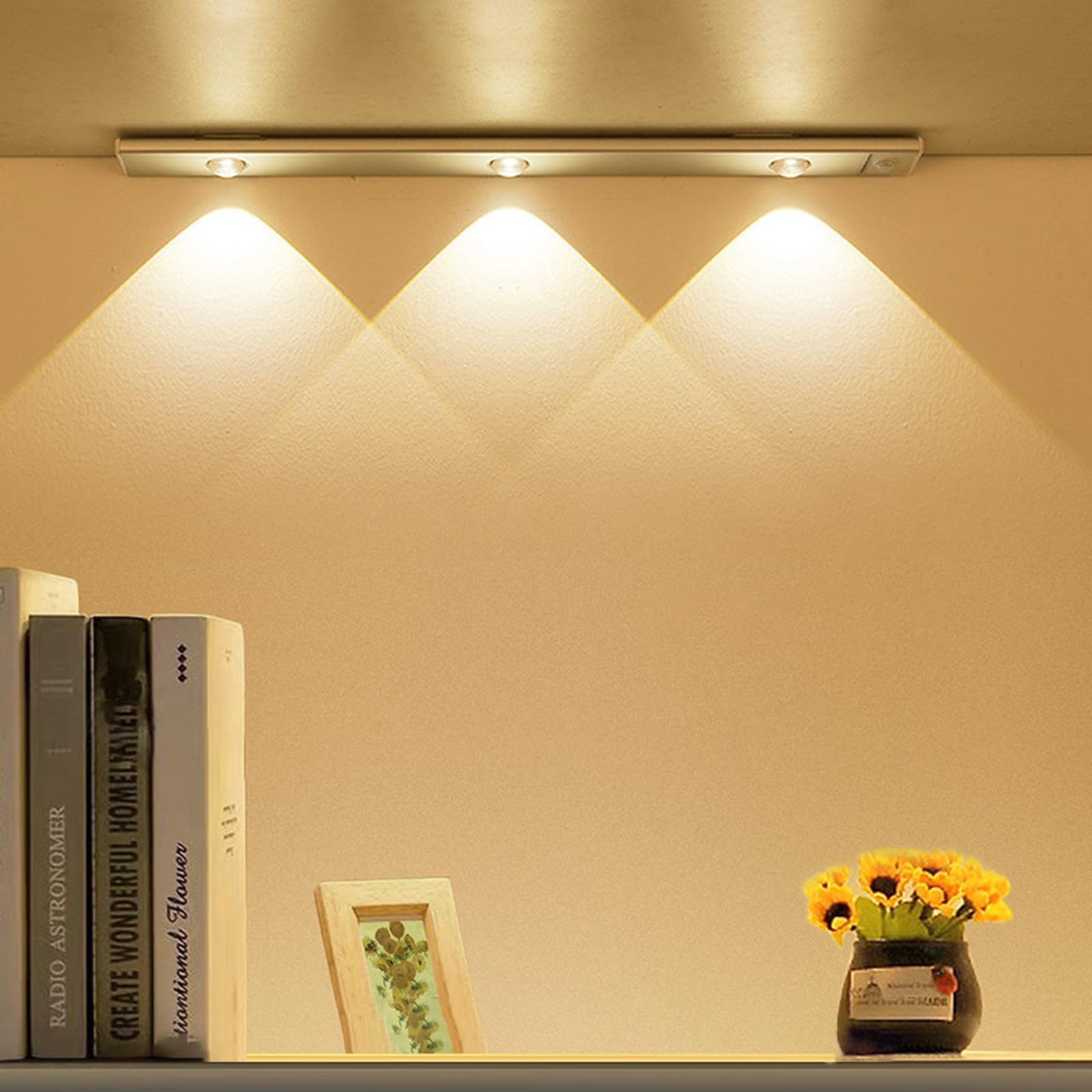 Shenzhi Tech LED Closet Light, Under Cabinet Lighting, 3 Colors Dimmable Motion Sensor Night Light, Wireless USB Rechargeable Magnetic Light Bar for Kitchen Counter Wardrobe Storage Room (40cm)