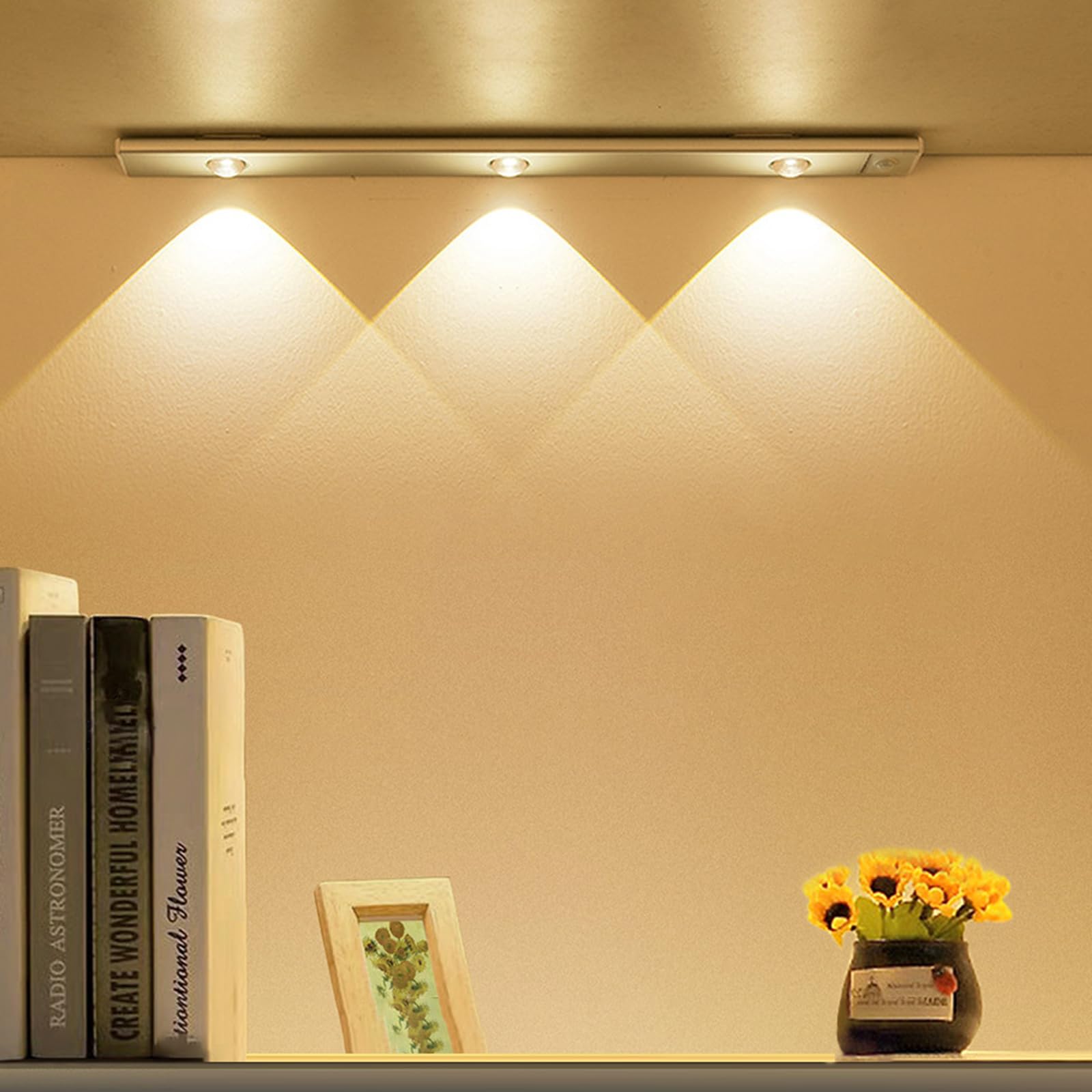 Shenzhi Tech LED Closet Light, Under Cabinet Lighting, 3 Colors Dimmable Motion Sensor Night Light, Wireless USB Rechargeable Magnetic Light Bar for Kitchen Counter Wardrobe Storage Room (40cm)