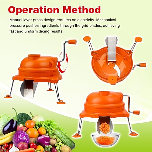 Miniatura 6 de CL003 Dicer comercial de verduras, CL003 Cuber manual de mesa resistente 14 "x 14" cortador de preparación de alimentos naranja herramienta de corte