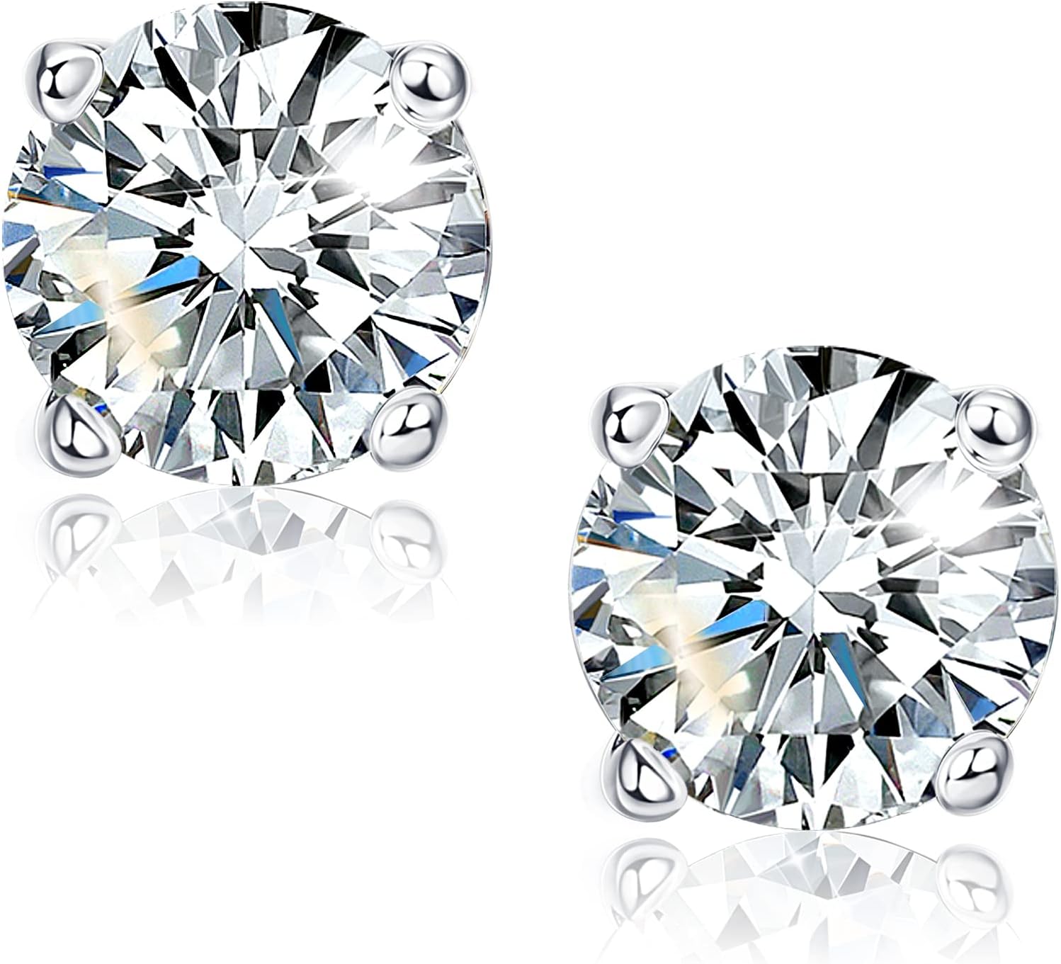 Jewenova Moissanite Stud Earrings, 0.6-3ct Moissanite, 18K White Gold Plated Sterling Silver