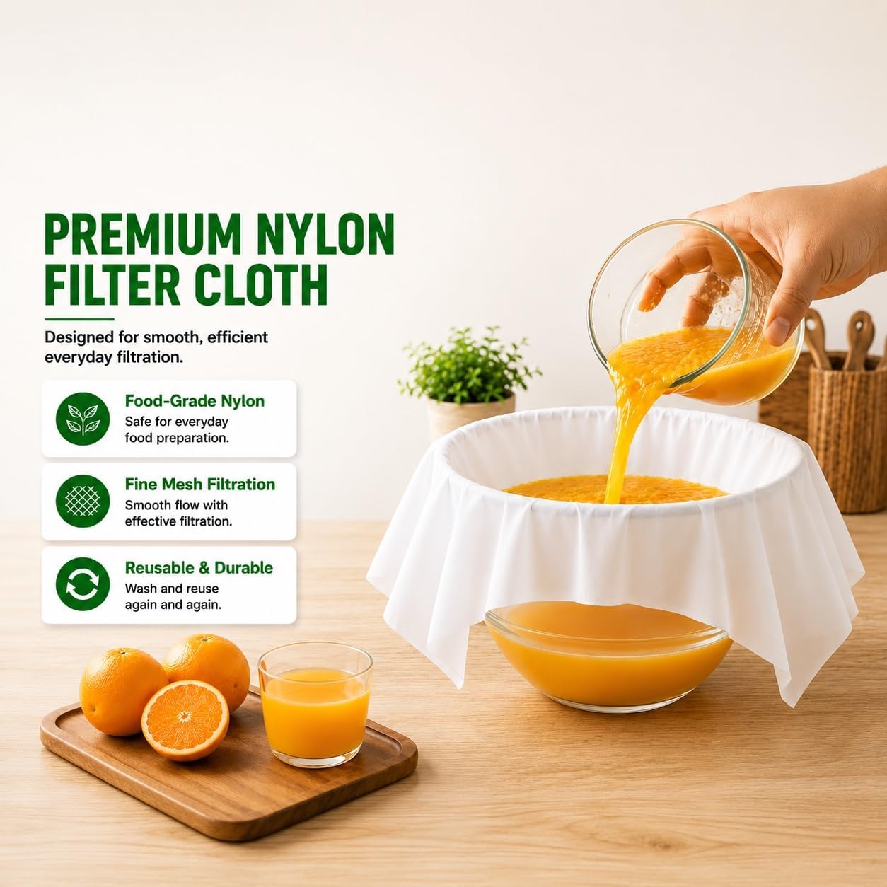 3 Pack 20 × 20 inch 80 Mesh Nylon Filter Cloth, Reusable Kitchen Strainer for Milk, Juice and Coffee, Fast Filtering, Easy to Clean (20x20in)