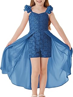 Girls Lace Sequin Romper Maxi Party Dress Pageant Formal Graduation Dress for Girls 6-14Y - Buy now