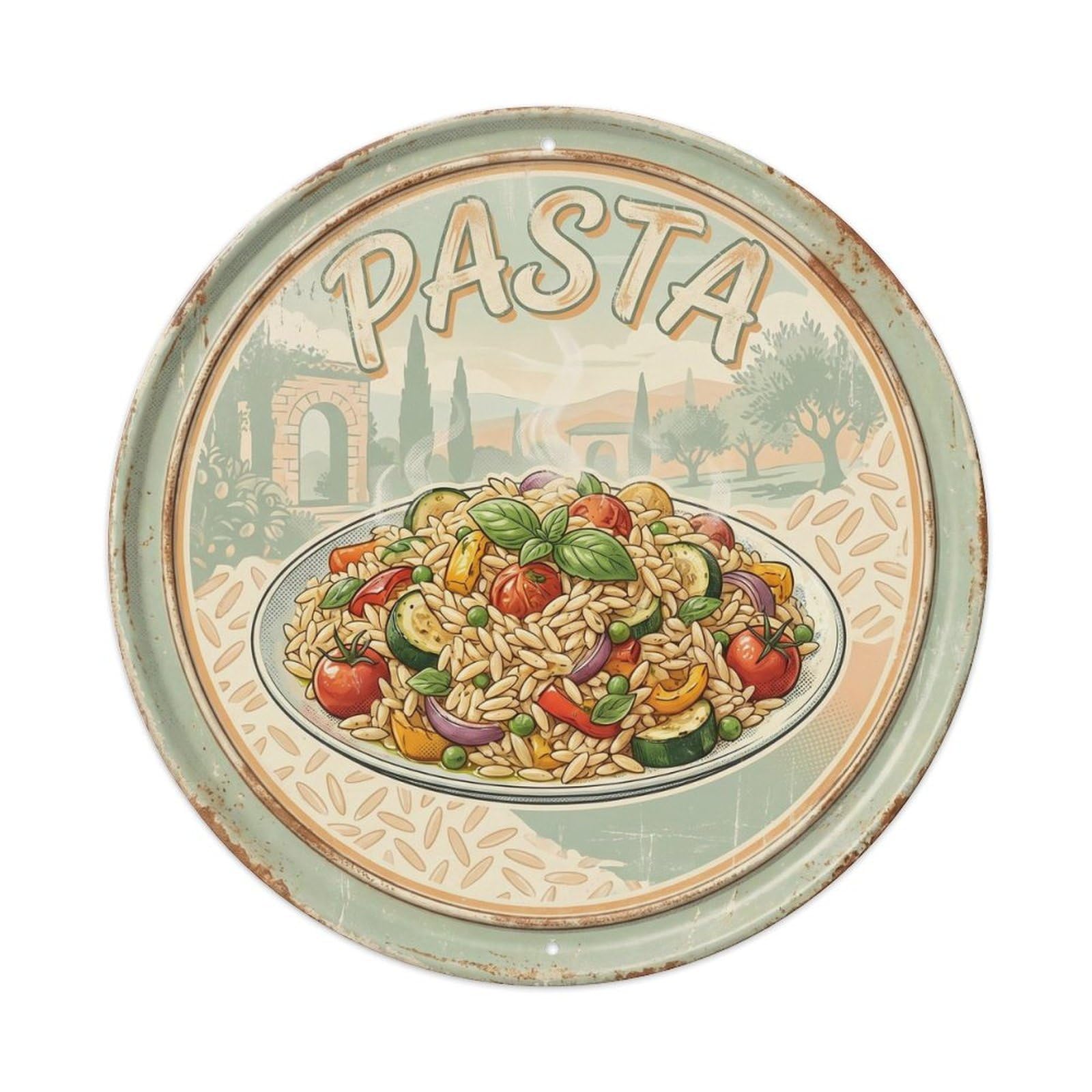 Mediterranean Cuisine Pasta European Food Roadside Cafe Metal Tin Sign