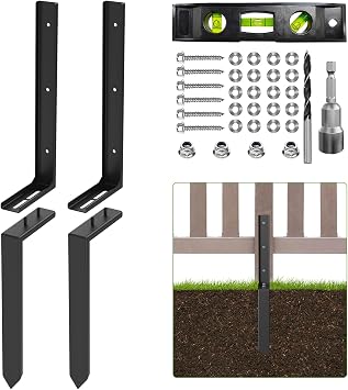 2-Pack Fence Post Repair Kit, 33.5" Heavy Duty Adjustable Thickened Metal Fence Post Anchor with Anti-Rust Coating for Repairing Tilted and Broken Wooden Post