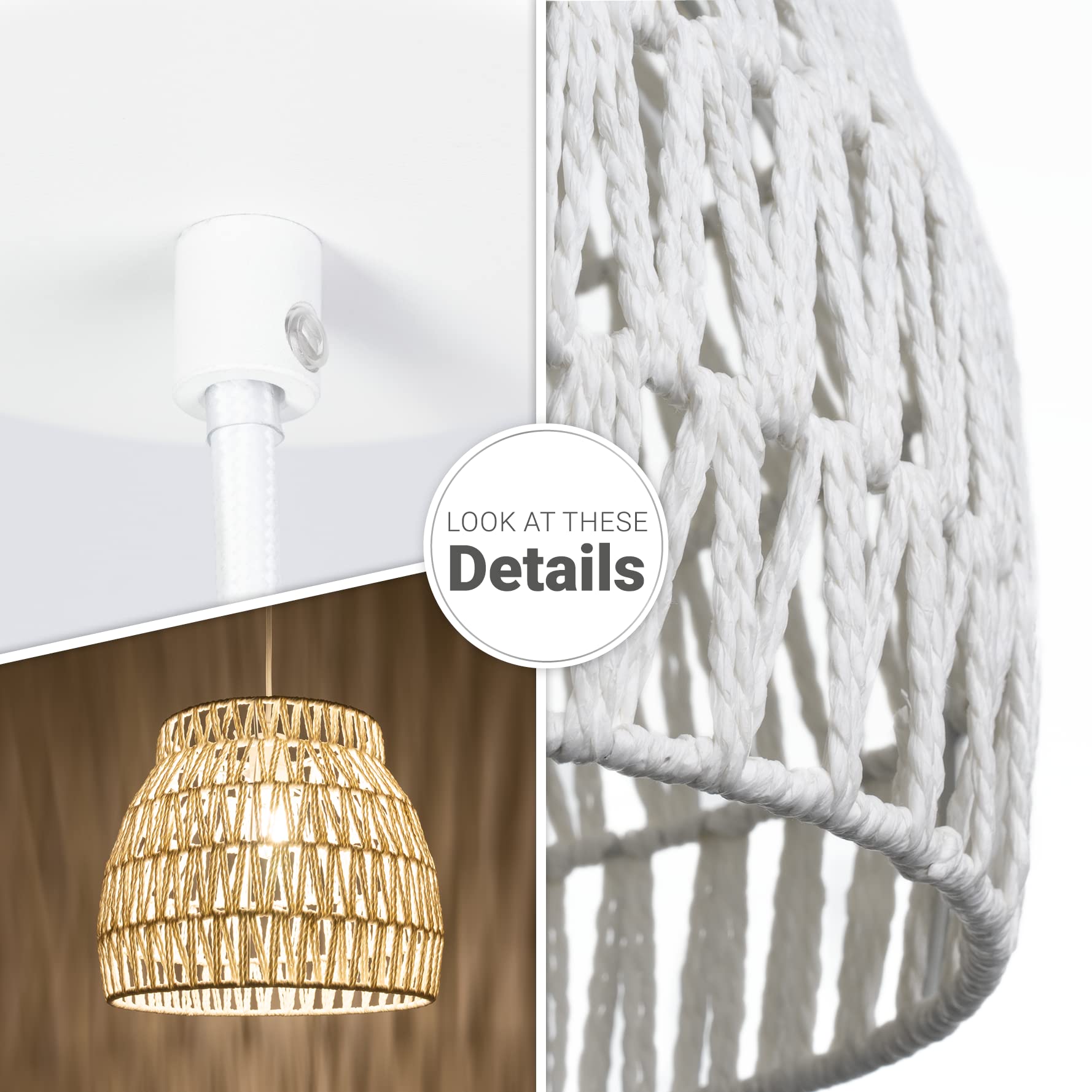 Paco Home Sospensione LED In Carta E Alluminio – Paralume Natura 35 Cm – Attacco E27 – Bianca - 6
