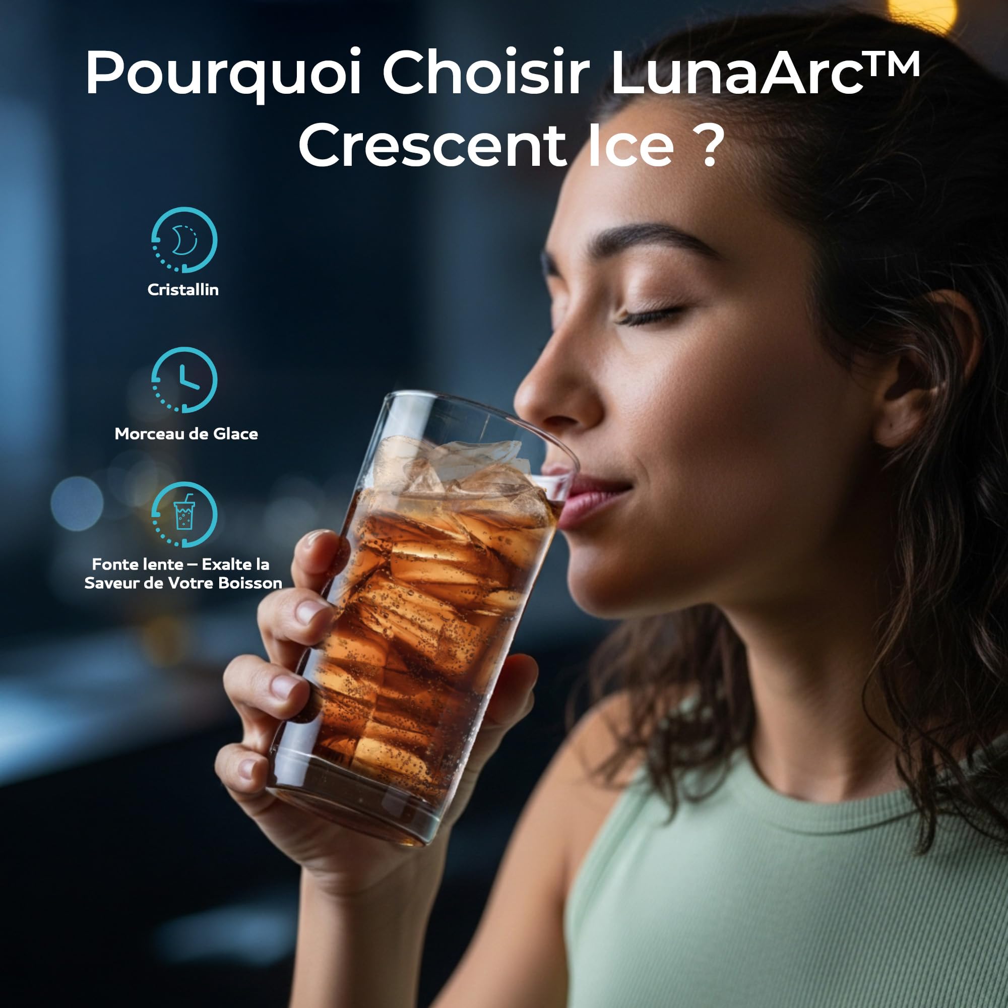 EUHOMY LunaArc Crescent Machine à Glaçons Portable avec Croissant de Cristal 1600 Pièces/Jour Prêt en 12 Minutes Nettoyage Automatique en Profondeur Machine à Glaçons pour Whiskey/Café/Boissons