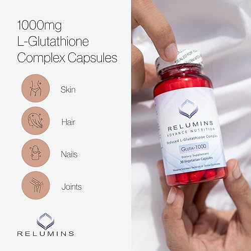 Miniatura 2 de Relumins Complejo de suplemento de glutatión L - Complejo reducido de glutatión de 1000 mg con ácido alfa lipoico y cápsulas de glutatión de